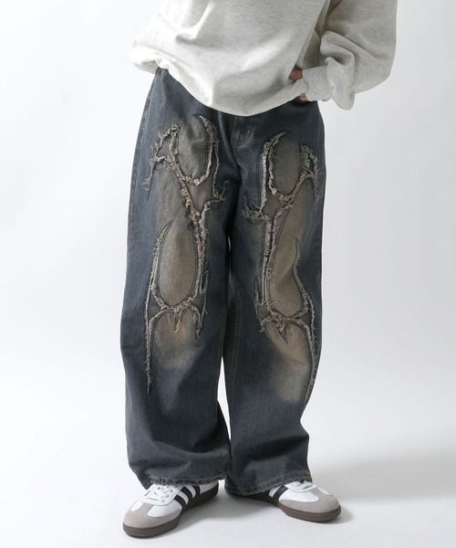 Starting Over(スターティングオーバー)の「vintage like street design loose fit denim pants/ヴィンテージ ライク ストリートデザイン ルーズフィット デニムパンツ(デニムパンツ・メンズ・ライトインディゴブルー/インディゴブルー/ブラック/ブルー系その他2/ブラック系その他2/ブラック系その他/ブルー系その他・M/L)」の6枚目の写真