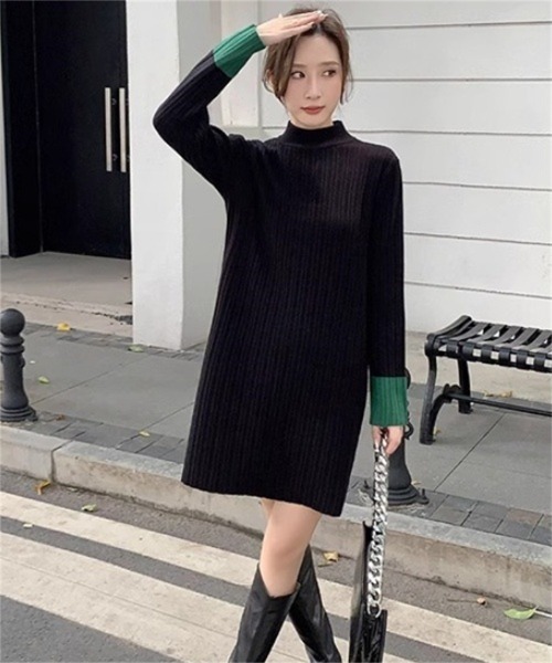Ritzy(リッツィー)の「袖配色切り替えハイネックワンピース(ワンピース・レディース・ブラック/ホワイト・FREE)」の8枚目の写真