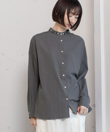 スタンドボタニカル刺繍シャツ