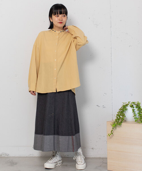 POU DOU DOU（プードゥドゥ）の「スタンドボタニカル刺繍シャツ（シャツ/ブラウス・レディース・アイボリー/ベージュ/ダークグレー・M）」の15枚目の写真