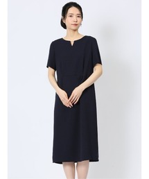 【ストレッチ ウォッシャブル】m.f.エディトリアルレディース 半袖サックワンピース 紺(セットアップ可能)
