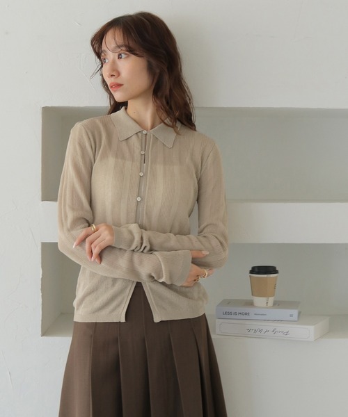 CLEIO（クレイオ）の「【CLEIO】ランダムリブシアーポロニット RANDOM RIB SHEER POLO KNIT/986-13600（ニット/セーター・レディース・ピンク/アイボリー/ブラック/サックスブルー/ブラウン/ベージュ/ネイビー・FREE）」の5枚目の写真