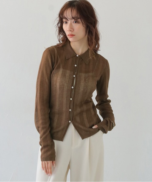 CLEIO（クレイオ）の「【CLEIO】ランダムリブシアーポロニット RANDOM RIB SHEER POLO KNIT/986-13600（ニット/セーター・レディース・ピンク/アイボリー/ブラック/サックスブルー/ブラウン/ベージュ/ネイビー・FREE）」の4枚目の写真