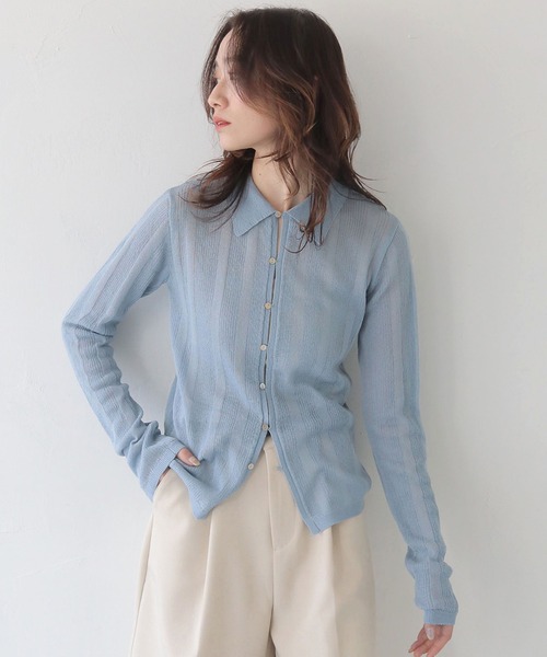 CLEIO（クレイオ）の「【CLEIO】ランダムリブシアーポロニット RANDOM RIB SHEER POLO KNIT/986-13600（ニット/セーター・レディース・ピンク/アイボリー/ブラック/サックスブルー/ブラウン/ベージュ/ネイビー・FREE）」の6枚目の写真