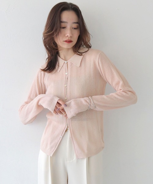 CLEIO（クレイオ）の「【CLEIO】ランダムリブシアーポロニット RANDOM RIB SHEER POLO KNIT/986-13600（ニット/セーター・レディース・ピンク/アイボリー/ブラック/サックスブルー/ブラウン/ベージュ/ネイビー・FREE）」の7枚目の写真