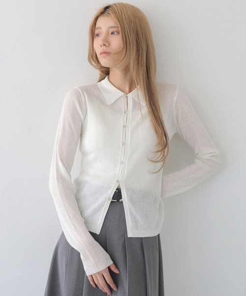 CLEIO（クレイオ）の「【CLEIO】ランダムリブシアーポロニット RANDOM RIB SHEER POLO KNIT/986-13600（ニット/セーター・レディース・ピンク/アイボリー/ブラック/サックスブルー/ブラウン/ベージュ/ネイビー・FREE）」の2枚目の写真
