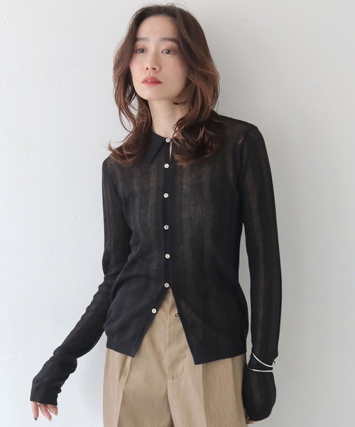 CLEIO（クレイオ）の「【CLEIO】ランダムリブシアーポロニット RANDOM RIB SHEER POLO KNIT/986-13600（ニット/セーター・レディース・ピンク/アイボリー/ブラック/サックスブルー/ブラウン/ベージュ/ネイビー・FREE）」の3枚目の写真