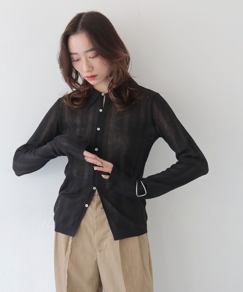 CLEIO（クレイオ）の「【CLEIO】ランダムリブシアーポロニット RANDOM RIB SHEER POLO KNIT/986-13600（ニット/セーター・レディース・ピンク/アイボリー/ブラック/サックスブルー/ブラウン/ベージュ/ネイビー・FREE）」の9枚目の写真
