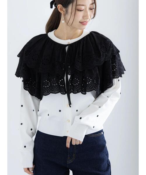 Te chichi（テチチ）の「カットワークレースレイヤードボレロ（シャツ/ブラウス・レディース・ブラック/オフホワイト・F）」の12枚目の写真