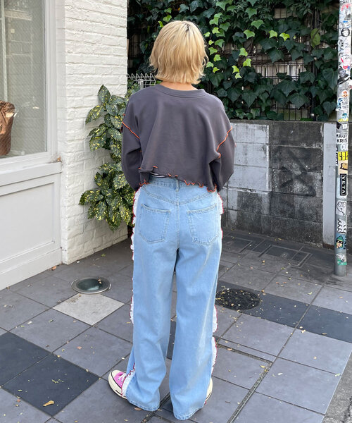 HELLO.SANFRANCISCO（ハローサンフランシスコ）の「【HELLO.SANFRANCISCO/ハローサンフランシスコ】配色ステッチカットフリルレースデニム（デニムパンツ・レディース・サックスブルー・X-SMALL/MEDIUM/SMALL）」の9枚目の写真