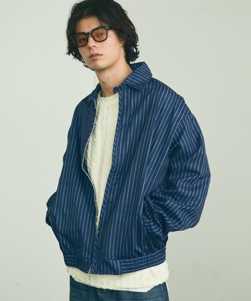セール】Oversized striped zip up blouson / オーバーサイズ
