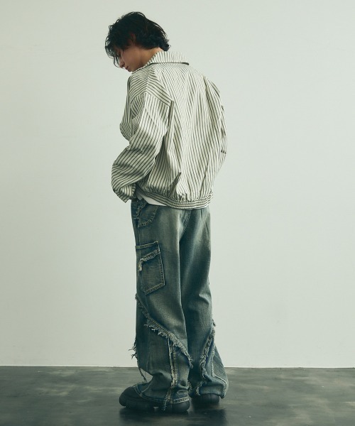 セール】Oversized striped zip up blouson / オーバーサイズ