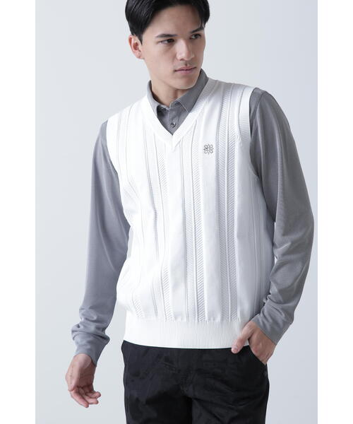 St ANDREWS(セントアンドリュース)の「【St ANDREWS】12G V地柄 Vネックニットベストプルオーバー (MENS)(ニット/セーター・メンズ・ブラック/ホワイト・M/L/LL)」の1枚目の写真