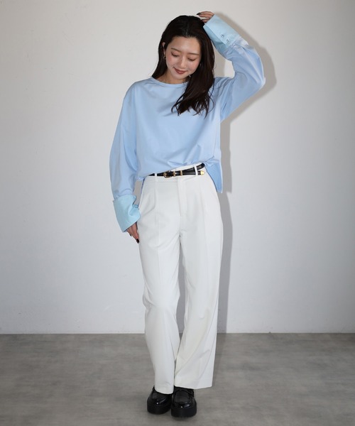 ENC(エンク)の「sleeve switch tops / 袖切替ロンT(シャツ/ブラウス・レディース・オフホワイト/ライトブルー・FREE)」の18枚目の写真