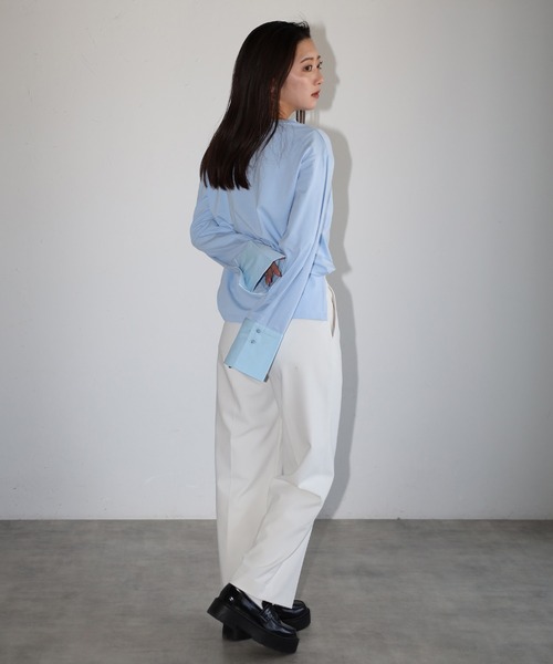 ENC(エンク)の「sleeve switch tops / 袖切替ロンT(シャツ/ブラウス・レディース・オフホワイト/ライトブルー・FREE)」の10枚目の写真