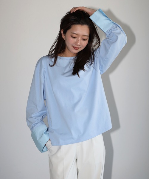 ENC(エンク)の「sleeve switch tops / 袖切替ロンT(シャツ/ブラウス・レディース・オフホワイト/ライトブルー・FREE)」の11枚目の写真