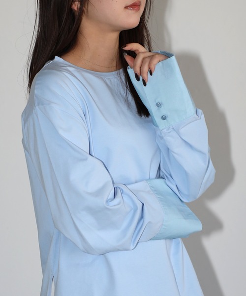 ENC(エンク)の「sleeve switch tops / 袖切替ロンT(シャツ/ブラウス・レディース・オフホワイト/ライトブルー・FREE)」の3枚目の写真