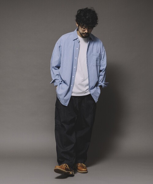 惰*眠様 LGB シワ加工 ロングシャツ セール】HINSON/ヒンソン レギュラーカラー ロングスリーブチェック