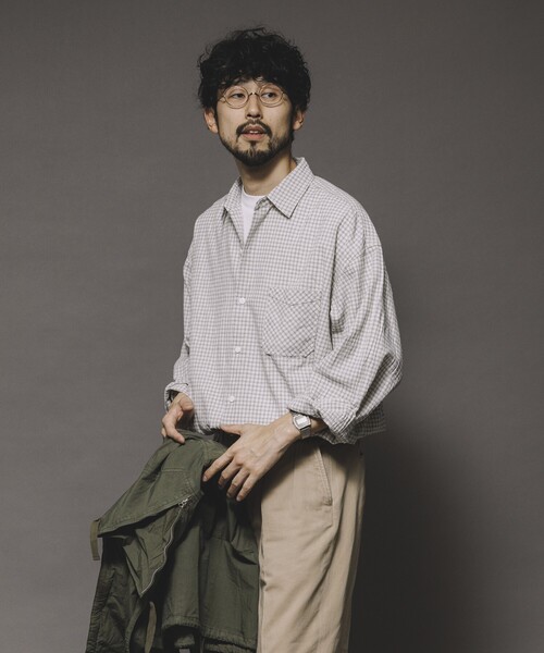 HINSON(ヒンソン)の「HINSON/ヒンソン レギュラーカラー ロングスリーブチェックシャツ/シワ加工/リラックスフィット(シャツ/ブラウス・メンズ・サックスブルー/グレー/オフホワイト・LARGE/MEDIUM)」の5枚目の写真