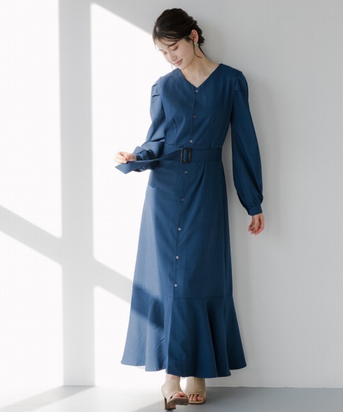 slattgir(スラットジール)の「高身長 ティアードマーメイドワンピース(共布ベルト付き)(トールサイズ)fifiean(ワンピース・レディース・グレイッシュベージュ/ネイビー・M/L/LL/3L)」の22枚目の写真