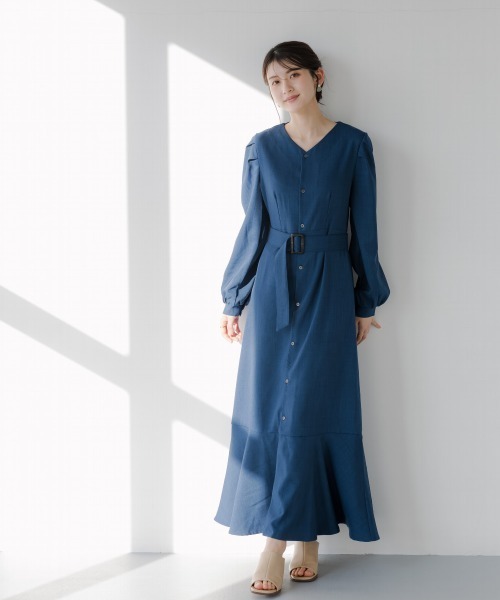 slattgir(スラットジール)の「高身長 ティアードマーメイドワンピース(共布ベルト付き)(トールサイズ)fifiean(ワンピース・レディース・グレイッシュベージュ/ネイビー・M/L/LL/3L)」の17枚目の写真
