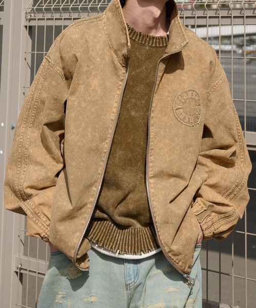 Perushu(ペルーシュ)の「vintage like stand collar track blouson ビンテージライクスタンドカラートラックブルゾン(ブルゾン・メンズ・ブラック/カーキ/ベージュ・MEDIUM/LARGE)」の4枚目の写真