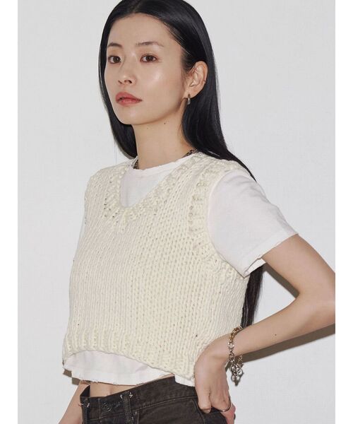 tシャツ 「VEQUM」DAMAGE CROPPED T SHIRT レディース セール】【VEQUM】DAMAGE CROPPED T SHIRT（Tシャツ/カットソー