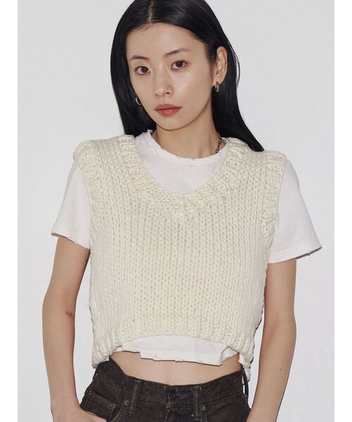 tシャツ 「VEQUM」DAMAGE CROPPED T SHIRT レディース セール】【VEQUM】DAMAGE CROPPED T SHIRT（Tシャツ/カットソー