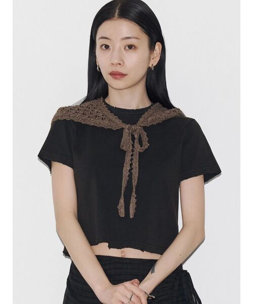 VEQUM（VEQUM）の「【VEQUM】DAMAGE CROPPED T SHIRT（Tシャツ/カットソー・レディース・ホワイト/カーキ/ブラック/ネイビー・FREE）」の14枚目の写真