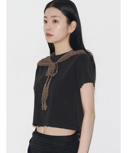 VEQUM（VEQUM）の「【VEQUM】DAMAGE CROPPED T SHIRT（Tシャツ/カットソー・レディース・ホワイト/カーキ/ブラック/ネイビー・FREE）」の15枚目の写真