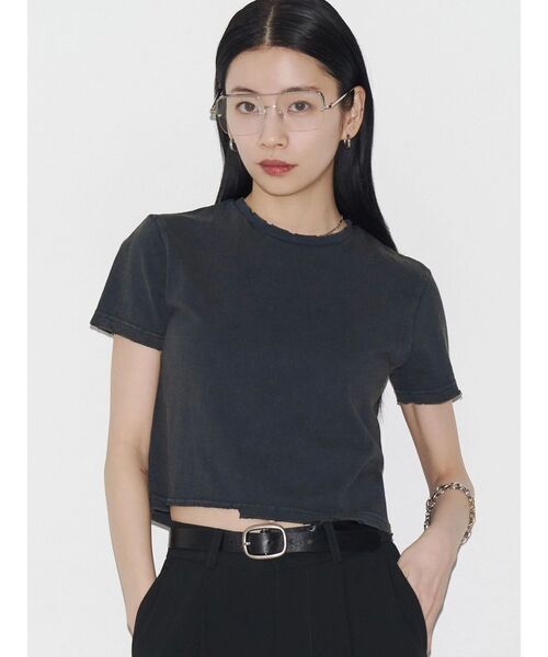 tシャツ 「VEQUM」DAMAGE CROPPED T SHIRT レディース セール】【VEQUM】DAMAGE CROPPED T SHIRT（Tシャツ/カットソー