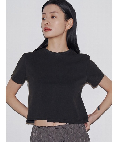 VEQUM（VEQUM）の「【VEQUM】DAMAGE CROPPED T SHIRT（Tシャツ/カットソー・レディース・ホワイト/カーキ/ブラック/ネイビー・FREE）」の5枚目の写真