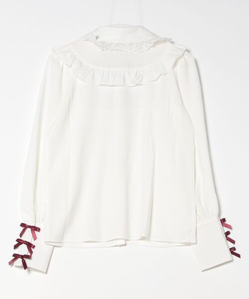 Secret Honey(シークレットハニー)の「カフス3連リボンヨークフリルブラウス(シャツ/ブラウス・レディース・ホワイト×ブラック/ブラック/オフホワイト・MEDIUM)」の5枚目の写真