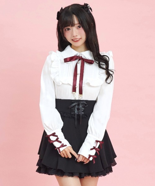 Secret Honey(シークレットハニー)の「カフス3連リボンヨークフリルブラウス(シャツ/ブラウス・レディース・ホワイト×ブラック/ブラック/オフホワイト・MEDIUM)」の18枚目の写真