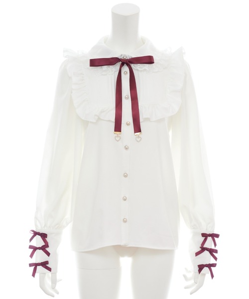 Secret Honey(シークレットハニー)の「カフス3連リボンヨークフリルブラウス(シャツ/ブラウス・レディース・ホワイト×ブラック/ブラック/オフホワイト・MEDIUM)」の10枚目の写真