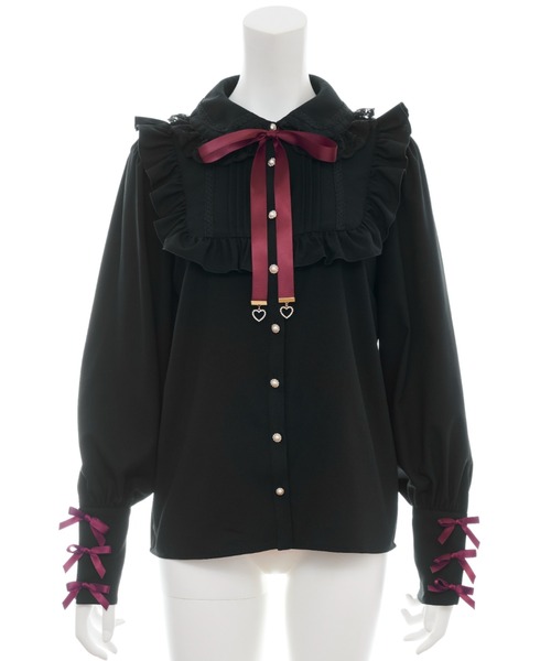 Secret Honey(シークレットハニー)の「カフス3連リボンヨークフリルブラウス(シャツ/ブラウス・レディース・ホワイト×ブラック/ブラック/オフホワイト・MEDIUM)」の8枚目の写真