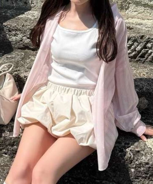 Honeys（ハニーズ）の「タンクトップ付きシアーシャツセット（シャツ/ブラウス・レディース・ホワイト/ホワイト×ネイビー/パープル/ホワイト×ブルー/オリーブ/ピンク系その他/ブルー系その他3・L/LL/M/S）」の7枚目の写真