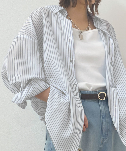 Honeys（ハニーズ）の「タンクトップ付きシアーシャツセット（シャツ/ブラウス・レディース・ホワイト/ホワイト×ネイビー/パープル/ホワイト×ブルー/オリーブ/ピンク系その他/ブルー系その他3・L/LL/M/S）」の3枚目の写真