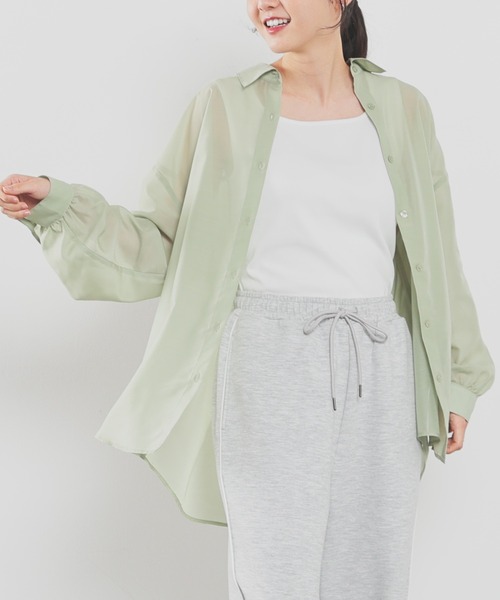 Honeys（ハニーズ）の「タンクトップ付きシアーシャツセット（シャツ/ブラウス・レディース・ホワイト/ホワイト×ネイビー/パープル/ホワイト×ブルー/オリーブ/ピンク系その他/ブルー系その他3・L/LL/M/S）」の4枚目の写真