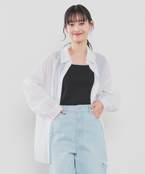 Honeys（ハニーズ）の「タンクトップ付きシアーシャツセット（シャツ/ブラウス・レディース・ホワイト/ホワイト×ネイビー/パープル/ホワイト×ブルー/オリーブ/ピンク系その他/ブルー系その他3・L/LL/M/S）」の14枚目の写真