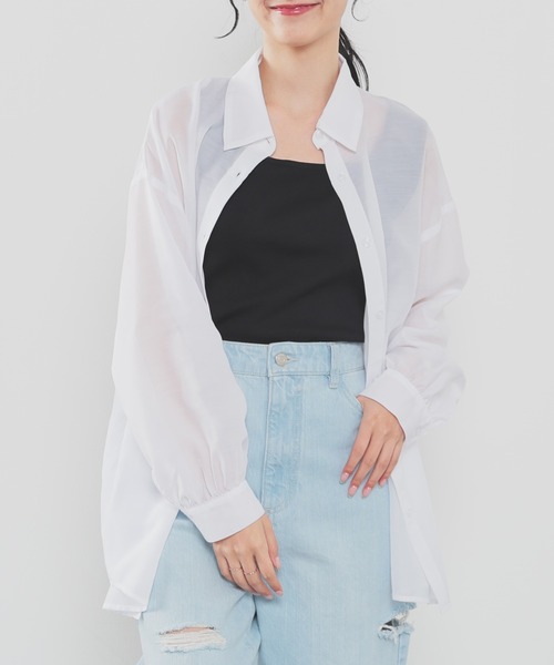 Honeys（ハニーズ）の「タンクトップ付きシアーシャツセット（シャツ/ブラウス・レディース・ホワイト/ホワイト×ネイビー/パープル/ホワイト×ブルー/オリーブ/ピンク系その他/ブルー系その他3・L/LL/M/S）」の15枚目の写真