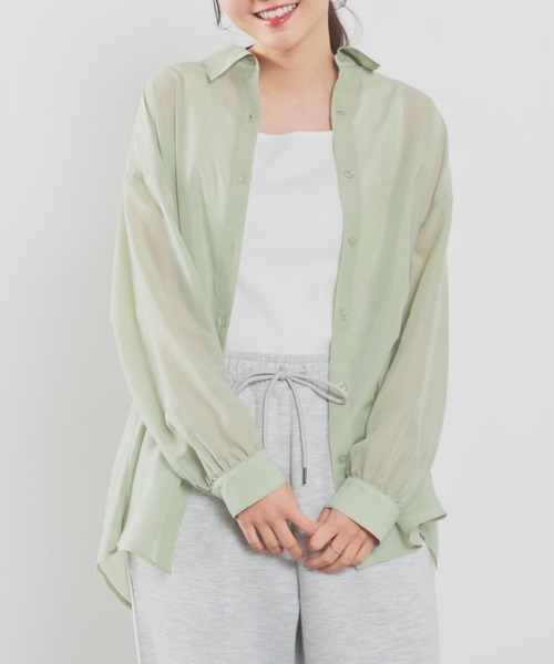 Honeys（ハニーズ）の「タンクトップ付きシアーシャツセット（シャツ/ブラウス・レディース・ホワイト/ホワイト×ネイビー/パープル/ホワイト×ブルー/オリーブ/ピンク系その他/ブルー系その他3・L/LL/M/S）」の20枚目の写真