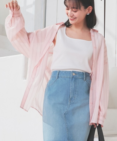 Honeys（ハニーズ）の「タンクトップ付きシアーシャツセット（シャツ/ブラウス・レディース・ホワイト/ホワイト×ネイビー/パープル/ホワイト×ブルー/オリーブ/ピンク系その他/ブルー系その他3・L/LL/M/S）」の10枚目の写真