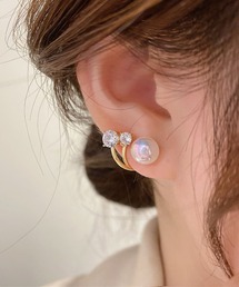 YU-KA:ジルコニアパールカーブピアス zirconia Pearl curve pierce