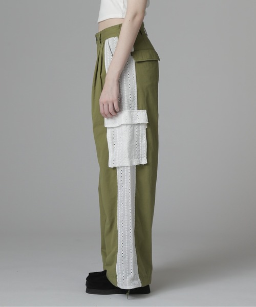 AVIREX Belle ホワイト リネン混紡 カーゴパンツ WEB LIMITED Belle LINE》LACE CARGO PANTS/レースカーゴパンツ