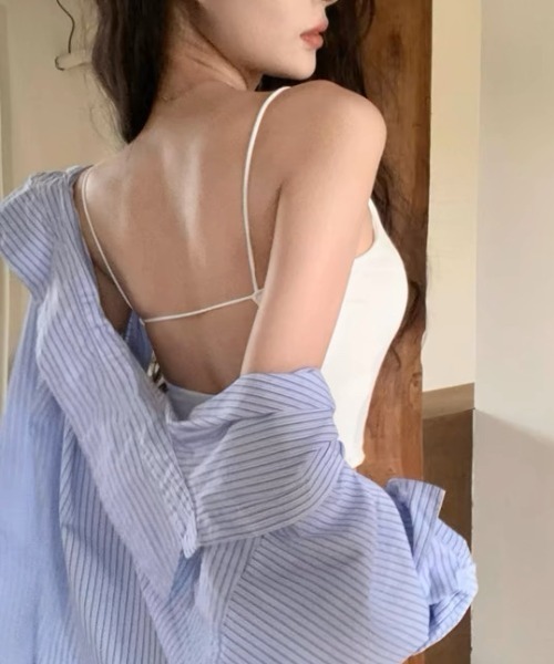 SHEENA(シーナ)の「カップ付きカラーコードバックオープンキャミソール(キャミソール・レディース・グレー/ホワイト/ブラウン/ブラック・M)」の22枚目の写真