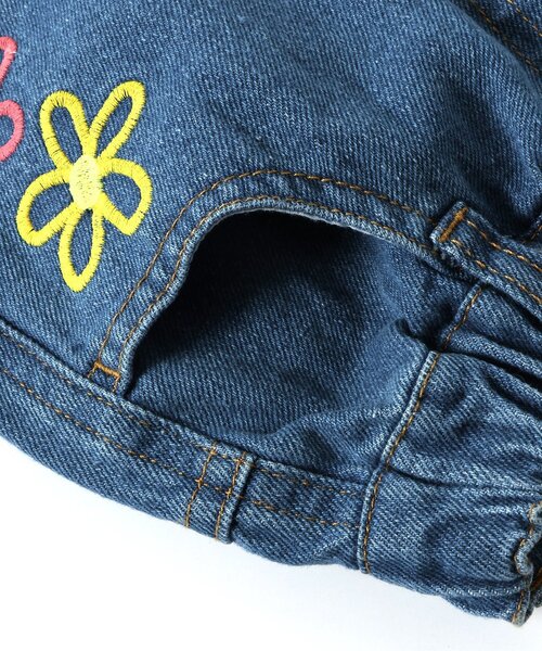 デニムショートパンツ ダークブルー ロゴ刺繍付き セール】【ジュニア対応】刺繍デニムショートパンツ（デニム