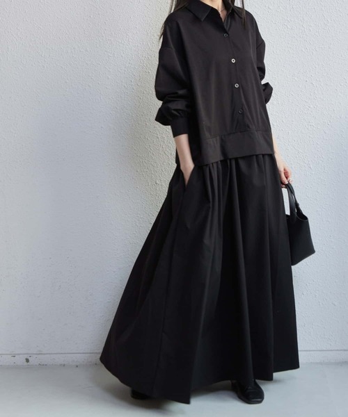 セール】ビッグサイズハーフボタン ロングシャツワンピース