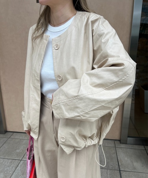 StyleSea(スタイルシー)の「フェイクレザーノーカラージャケット(ノーカラージャケット・レディース・ブラウン/ブラック/ナチュラル・FREE)」の9枚目の写真