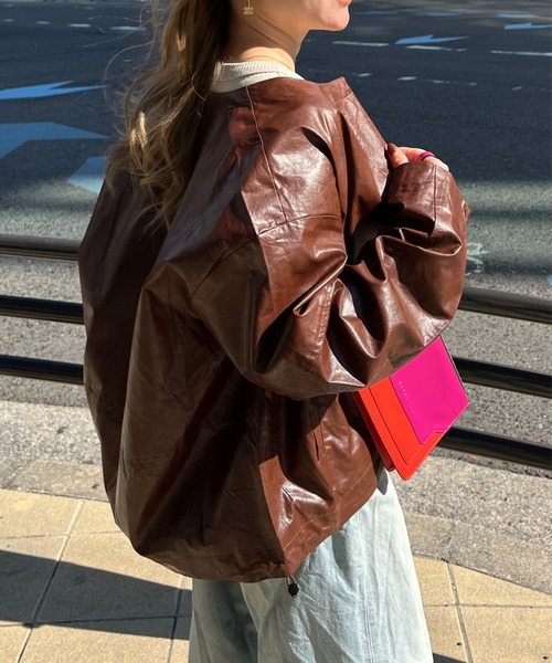 StyleSea(スタイルシー)の「フェイクレザーノーカラージャケット(ノーカラージャケット・レディース・ブラウン/ブラック/ナチュラル・FREE)」の18枚目の写真